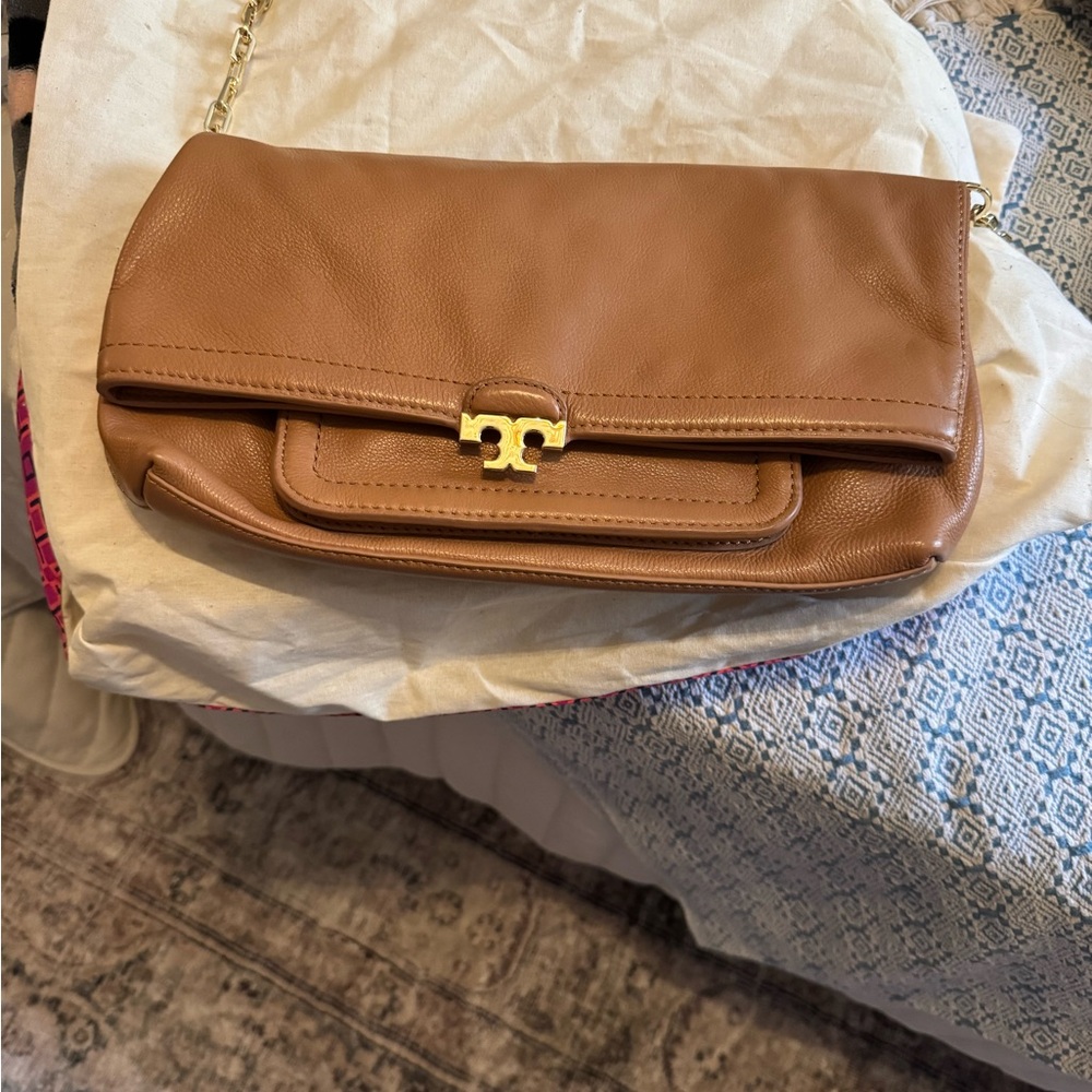 Tory Burch Tan Clutch with Gold Clasp